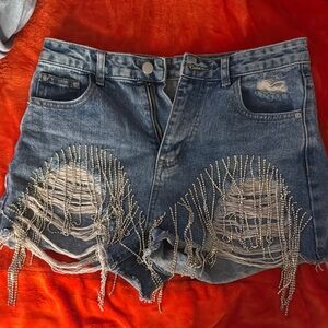 Denim Beaded Fringe Women Shorts